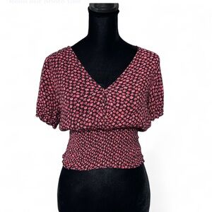 PAPER  CRANE  Pink Floral V-Neck Blouse 100% Rayon. M Exellent Condition